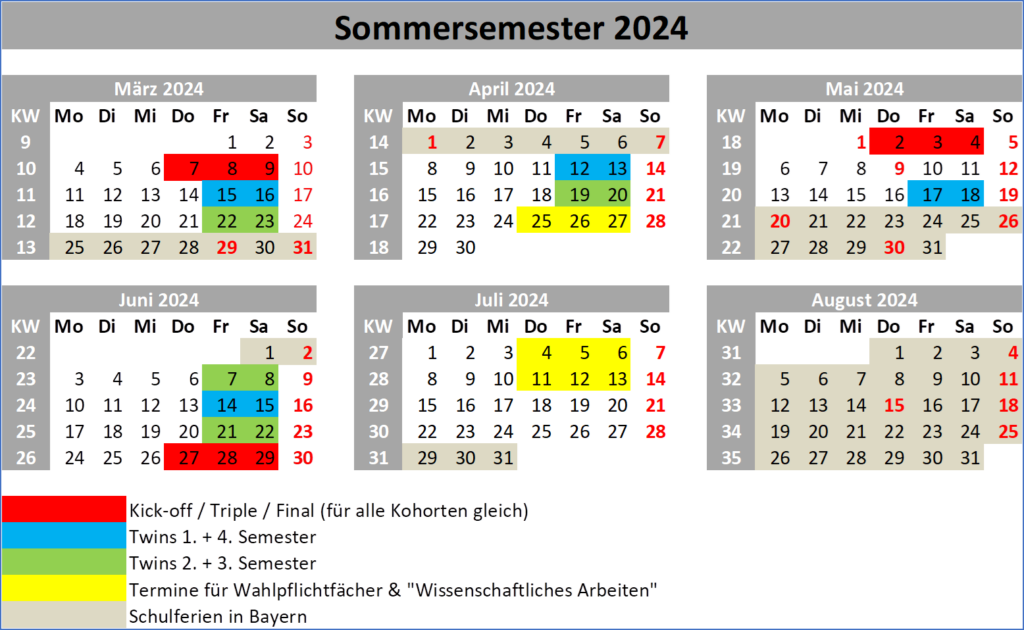 Terminübersicht Sommersemester 2024